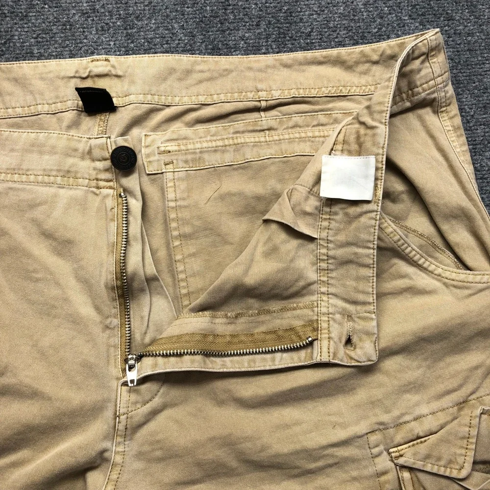 Baggy Y2K True Religion Mens Tan Khaki Cargo Shorts Size 42